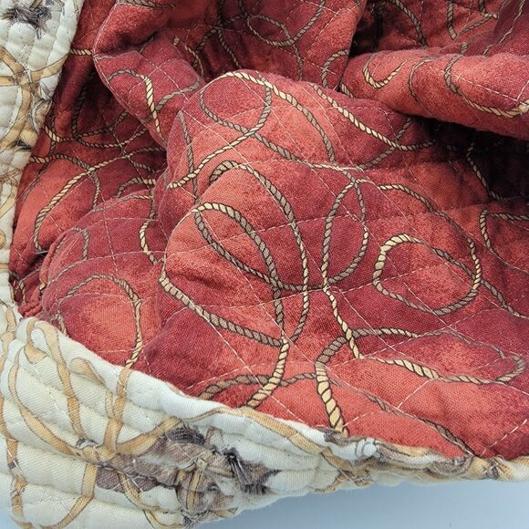 Vtg Quilted Horse Print Tote Bag With Reversible Interior Red Rope Pattern - Picture 6 of 16